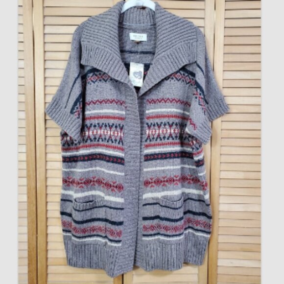 Sonoma Sweaters - Sonoma Life + Style Women's Brown Heather Print Short Sleeve Open Front Cardigan